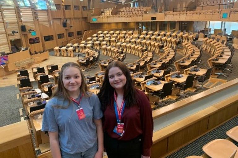 Ellie Denehy and Alannah Logue in the Scottish Assembly