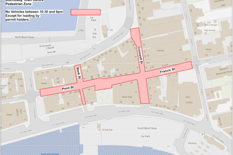 Map highlighting Point St, Francis St, Cromwell St, and Bank St as restricted parking between 10:30am and 6pm to permit holders