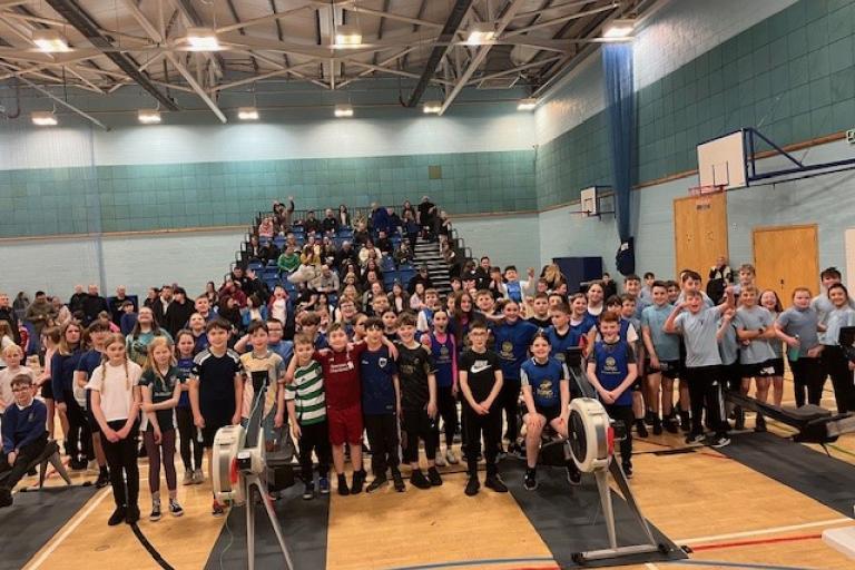 Pupils taking part in the rowing festival