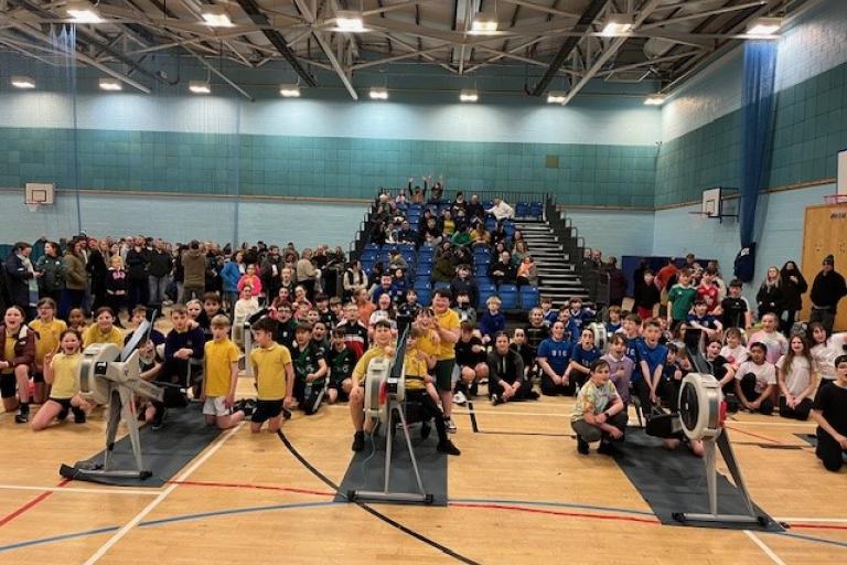 Pupils taking part in the rowing festival