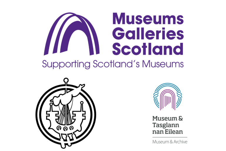 Logos for Museums Galleries Scotland, Comhairle nan Eilean Siar, and Museum & Tasglann nan Eilean
